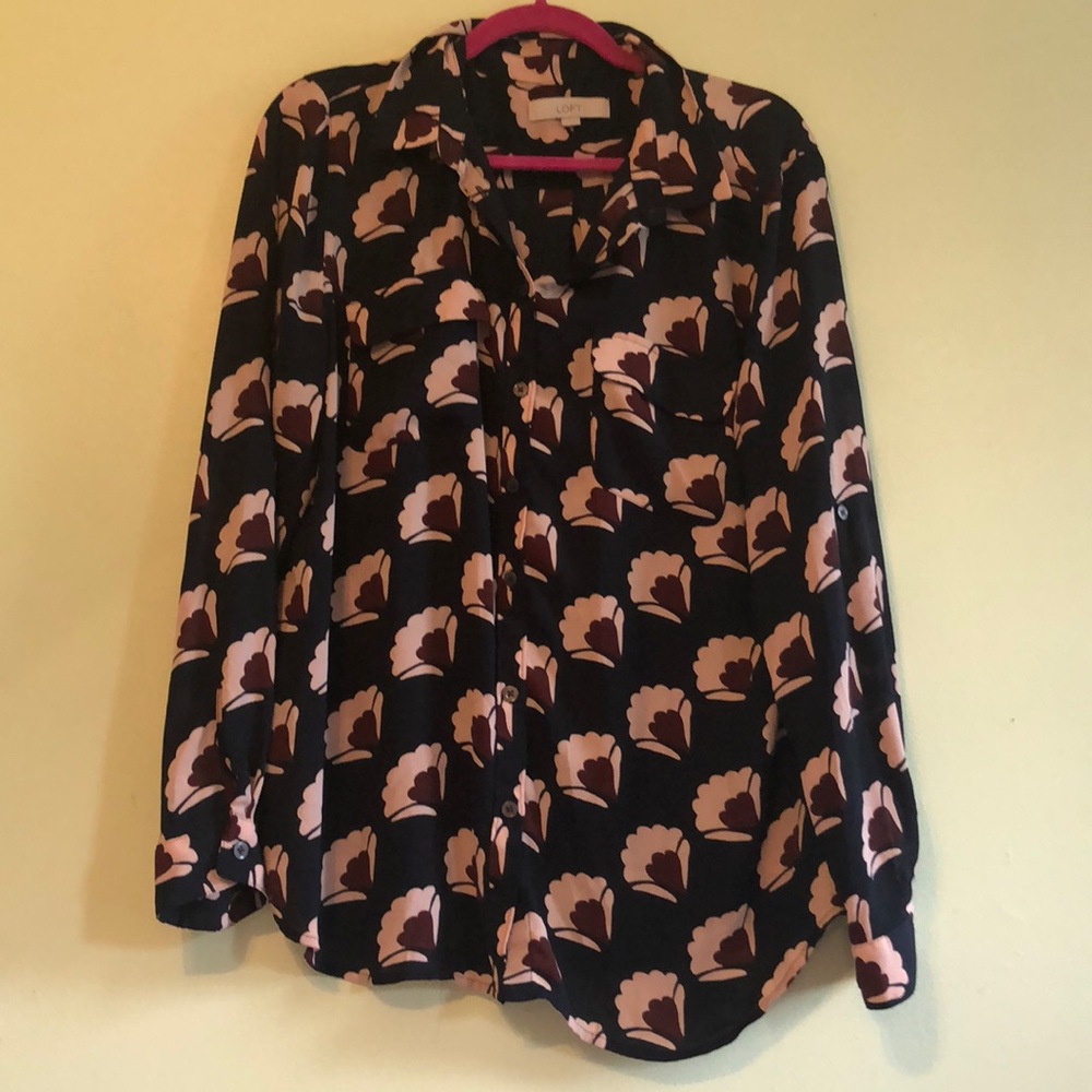 Loft Floral Chiffon Button Down Size XL